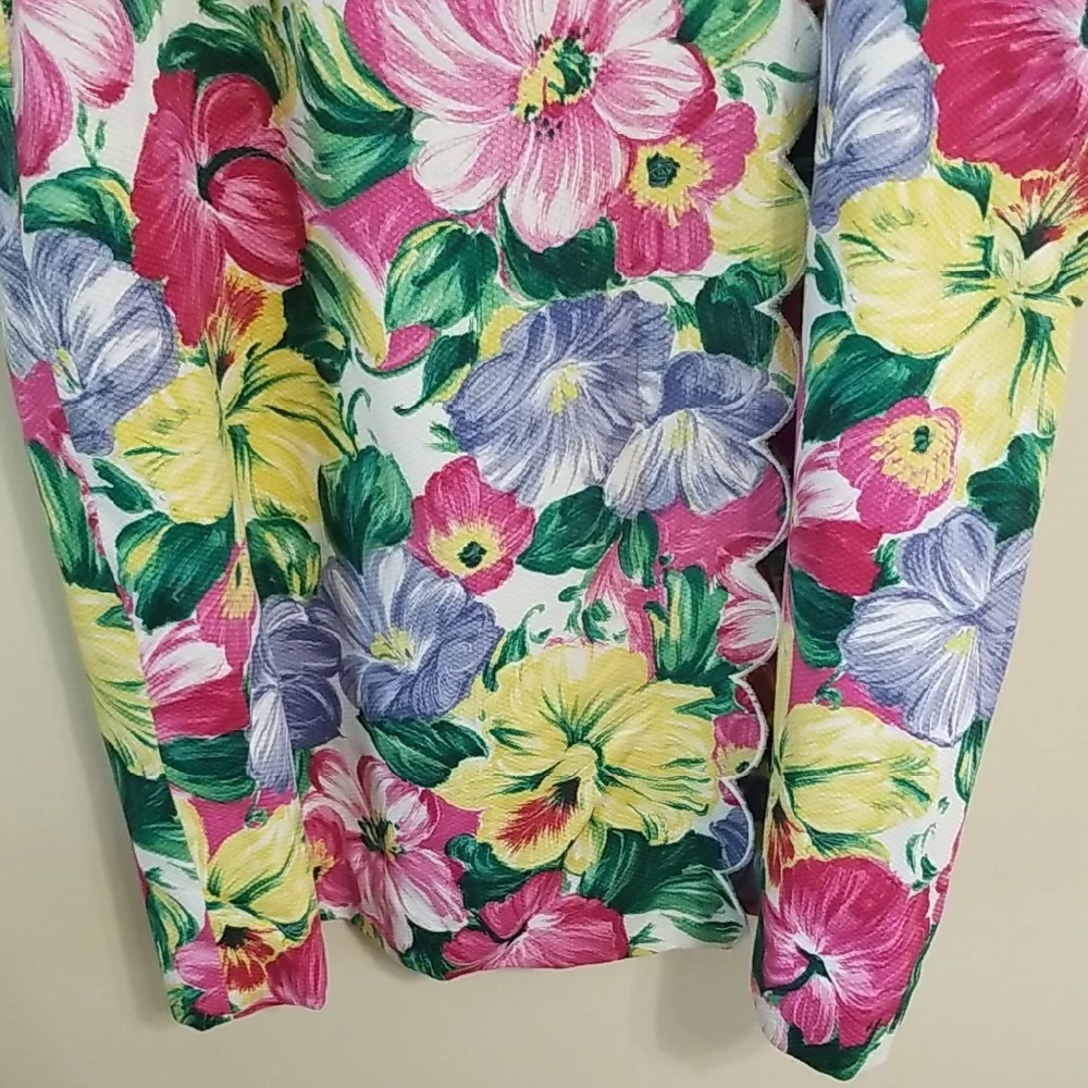 Vintage J. McLaughlin Scalloped Hem 100% Cotton Floral Feminine Midi Skirt Sz 14
